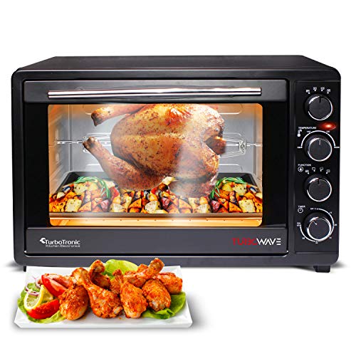 Counter Top Oven with Circulation Air 45 L Black 2000 W Rotisserie Timer Mini Oven Pizza Oven 2 Baking Trays Grill