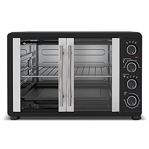 TurboTronic Mini Oven with Circulating Air, 45 L, Black, 2000W, Rotisserie Timer, Mini Oven, Pizza Oven, Baking Tray, Interior Lighting