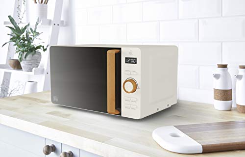 Swan SM22036WHTN, Nordic Digital Microwave, Wood Effect Handle, Soft Touch Housing and Matt Finish, 800W, Cotton White