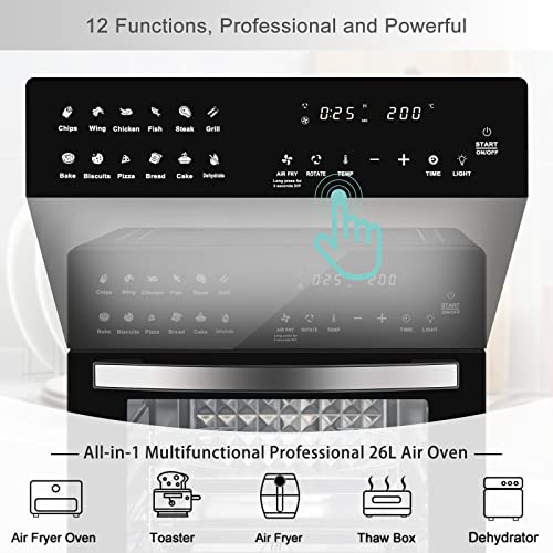 LLIVEKIT Air Fryer Oven with Rotisserie Mini Oven 26L Large Family Size Air Fryer Countertop Convection Oven Low Fat Oil-Less Cooking, Timer & Temperature Control, 12 Preset Programs, 1700 Watts