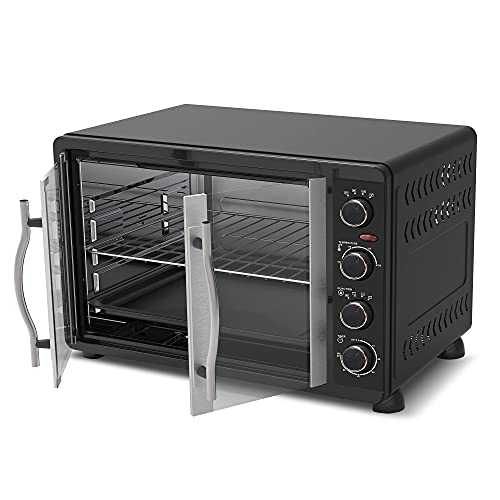 TurboTronic Mini Oven with Circulating Air, 45 L, Black, 2000W, Rotisserie Timer, Mini Oven, Pizza Oven, Baking Tray, Interior Lighting