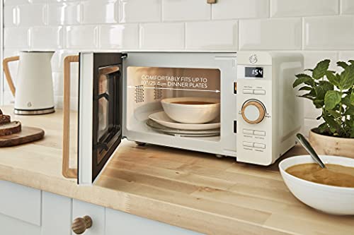 Swan SM22036WHTN, Nordic Digital Microwave, Wood Effect Handle, Soft Touch Housing and Matt Finish, 800W, Cotton White