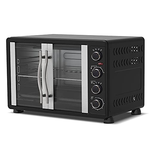 TurboTronic Mini Oven with Circulating Air, 45 L, Black, 2000W, Rotisserie Timer, Mini Oven, Pizza Oven, Baking Tray, Interior Lighting