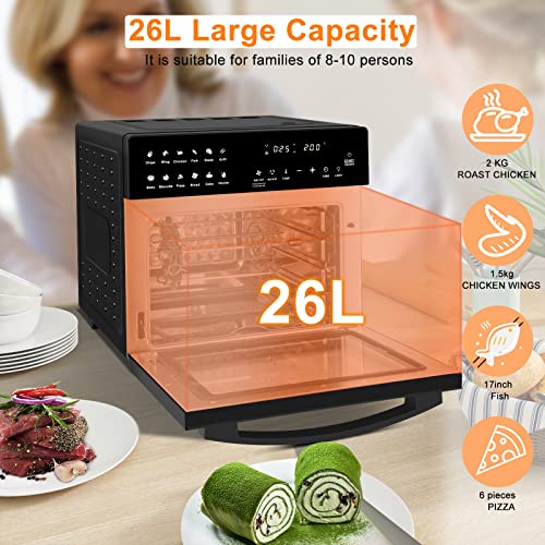 LLIVEKIT Air Fryer Oven with Rotisserie Mini Oven 26L Large Family Size Air Fryer Countertop Convection Oven Low Fat Oil-Less Cooking, Timer & Temperature Control, 12 Preset Programs, 1700 Watts