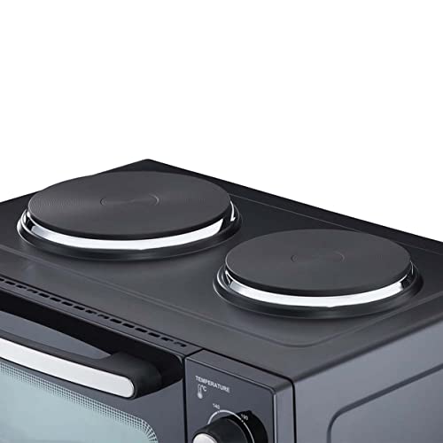 Cooks Professional 34L Mini Oven & Hob, Energy Efficient Electric Multi Function Countertop Cooker with Two Hot Plates, Adjustable Temperature Control & Timer, 1500W with Roasting Dish, Wire Rack…