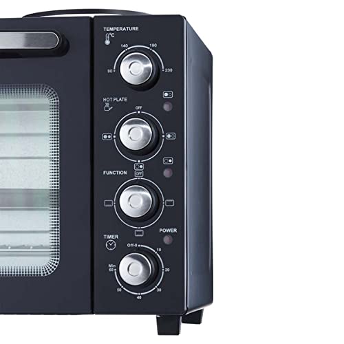 Cooks Professional 34L Mini Oven & Hob, Energy Efficient Electric Multi Function Countertop Cooker with Two Hot Plates, Adjustable Temperature Control & Timer, 1500W with Roasting Dish, Wire Rack…