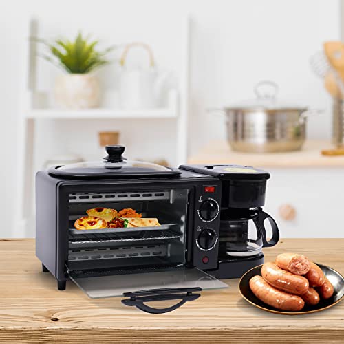 3In1 Mini Oven Early Maker Pizza Oven Coffee Machine Toast Oven Small Oven Camping Oven with Hot Plates Grilling Toaster Early Maker for Home Use Coffee Maker Mini Oven