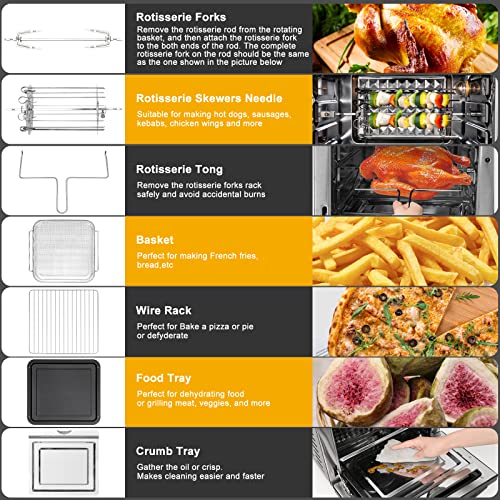 LLIVEKIT Air Fryer Oven with Rotisserie Mini Oven 26L Large Family Size Air Fryer Countertop Convection Oven Low Fat Oil-Less Cooking, Timer & Temperature Control, 12 Preset Programs, 1700 Watts