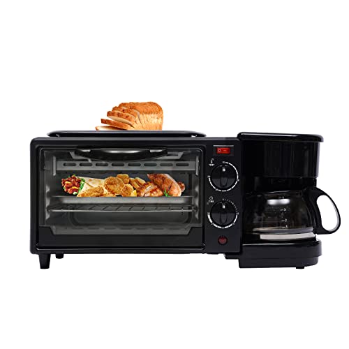 3In1 Mini Oven Early Maker Pizza Oven Coffee Machine Toast Oven Small Oven Camping Oven with Hot Plates Grilling Toaster Early Maker for Home Use Coffee Maker Mini Oven