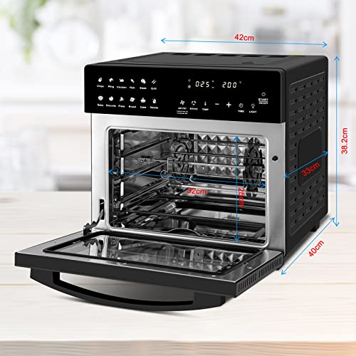 LLIVEKIT Air Fryer Oven with Rotisserie Mini Oven 26L Large Family Size Air Fryer Countertop Convection Oven Low Fat Oil-Less Cooking, Timer & Temperature Control, 12 Preset Programs, 1700 Watts