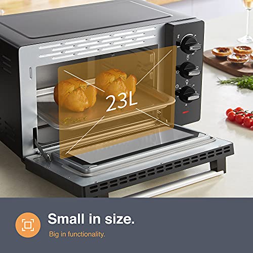 VonShef 23L Mini Oven with Adjustable Temperature Control 90-230°, 60 Minute Timer, 1400W Electric Multi-Function Cooker, Includes Baking Tray and Wire Rack