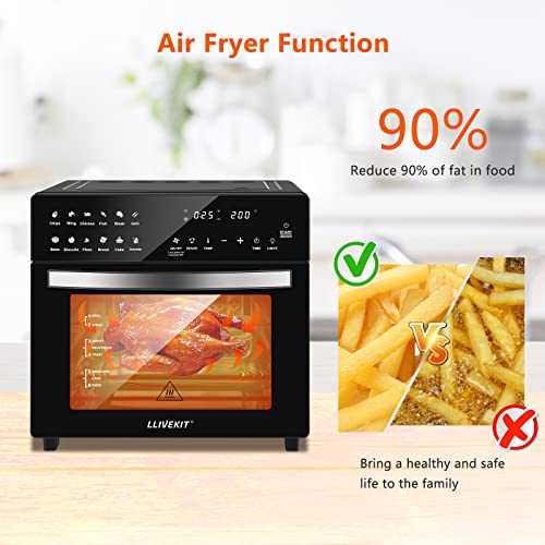 LLIVEKIT Air Fryer Oven with Rotisserie Mini Oven 26L Large Family Size Air Fryer Countertop Convection Oven Low Fat Oil-Less Cooking, Timer & Temperature Control, 12 Preset Programs, 1700 Watts