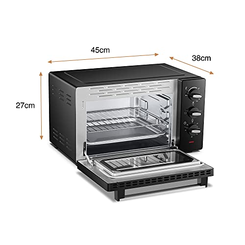 VonShef 23L Mini Oven with Adjustable Temperature Control 90-230°, 60 Minute Timer, 1400W Electric Multi-Function Cooker, Includes Baking Tray and Wire Rack