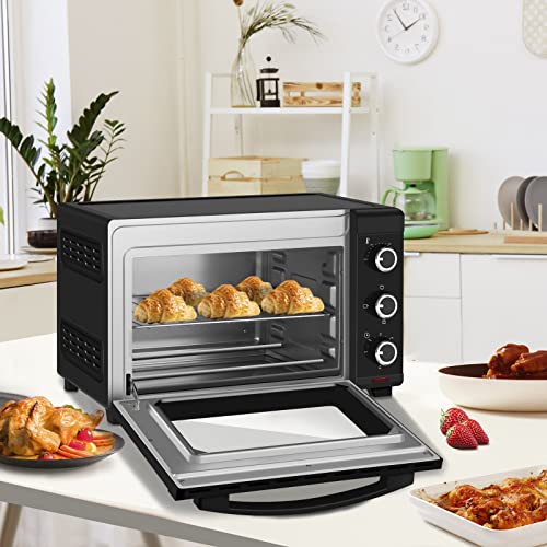 WOLTU Mini Oven 21L, Toaster Oven Electric Oven, Small Oven Countertop Oven with Knobs, 60-Minute Timer, 100-230°C Thermostat, 1280W, Double Glazed Door, Top/Bottom Heating, Black