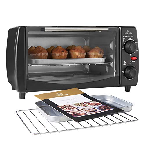 MisterChef® 10 Litre Electric Portable Mini Oven and Grill, Temperatures up to 250°C, 30 min Timer Auto Shut Off, 800W, Black - Free 2 Year Warranty, Free Recipe Booklet