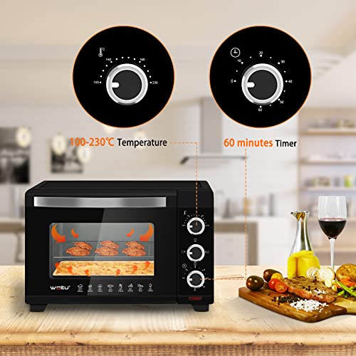 WOLTU Mini Oven 21L, Toaster Oven Electric Oven, Small Oven Countertop Oven with Knobs, 60-Minute Timer, 100-230°C Thermostat, 1280W, Double Glazed Door, Top/Bottom Heating, Black