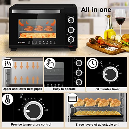 WOLTU Mini Oven 21L, Toaster Oven Electric Oven, Small Oven Countertop Oven with Knobs, 60-Minute Timer, 100-230°C Thermostat, 1280W, Double Glazed Door, Top/Bottom Heating, Black