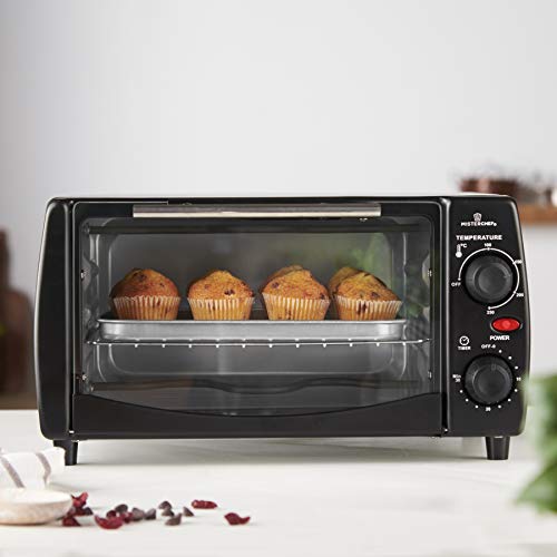 MisterChef® 10 Litre Electric Portable Mini Oven and Grill, Temperatures up to 250°C, 30 min Timer Auto Shut Off, 800W, Black - Free 2 Year Warranty, Free Recipe Booklet