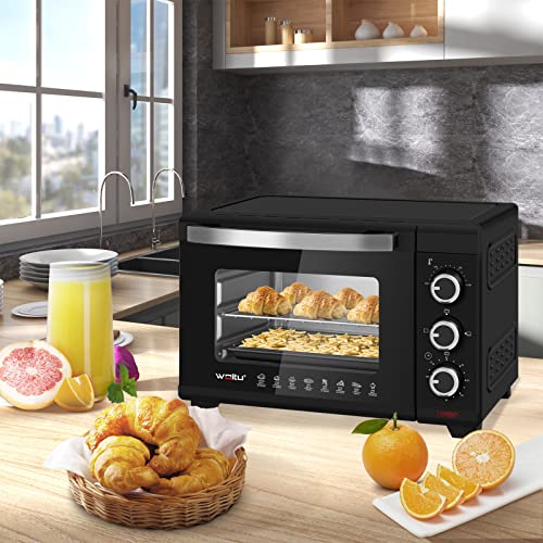 WOLTU Mini Oven 21L, Toaster Oven Electric Oven, Small Oven Countertop Oven with Knobs, 60-Minute Timer, 100-230°C Thermostat, 1280W, Double Glazed Door, Top/Bottom Heating, Black