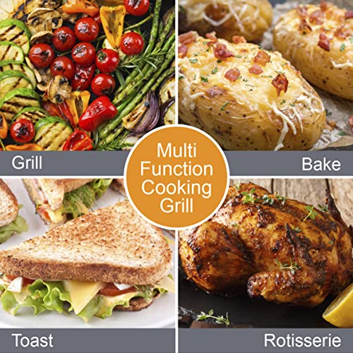 Quest 35399 20L Mini Countertop Oven 1500W / Multifunction Cooking Grill, Bake, Toast, Rotisserie, and Convection/Adjustable Temperature / 60 Mins Timer & Auto Shut Off with Bell