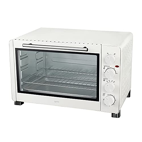 Igenix IG7161 Countertop Mini Oven, 60 Litre, 2500 Watt, Fan Assisted Electric Cooker & Grill, Ideal for Roasting, Baking, Grilling & Reheating, White