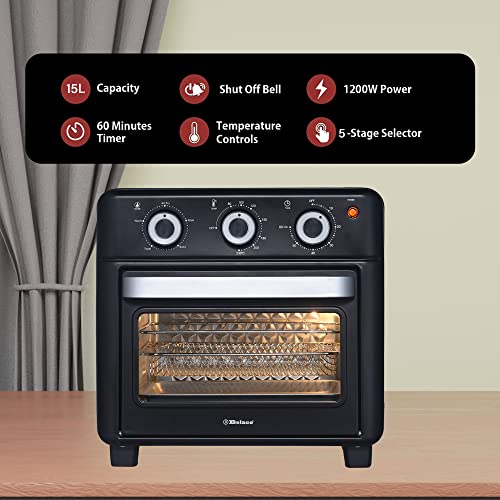 Belaco 15L Air Fryer Oven 1200w Mini Oven Multifunction Countertop Convection Toaster Oven and Grill, Double Layered Glass Door 80-230° Temp Setting, Healthy Oil Free Heating