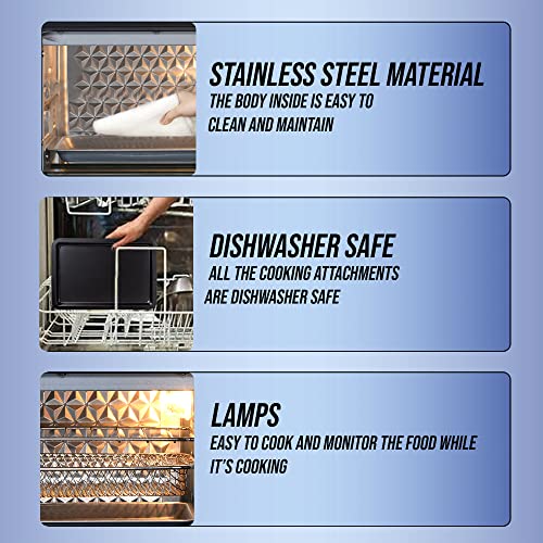 Belaco 15L Air Fryer Oven 1200w Mini Oven Multifunction Countertop Convection Toaster Oven and Grill, Double Layered Glass Door 80-230° Temp Setting, Healthy Oil Free Heating