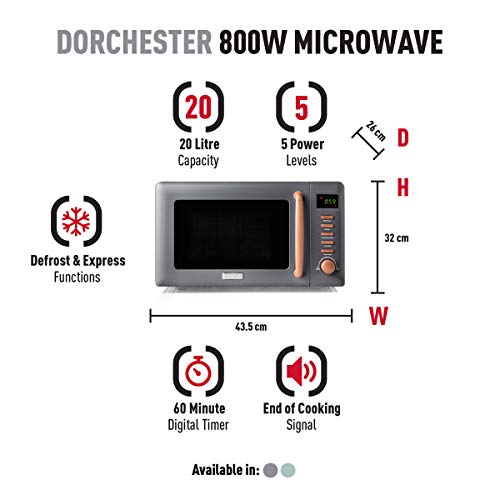 Haden Dorchester Grey Microwave, 800W, 5 Power Levels, Digital Controls CF07 & Haden Dorchester Toaster – Modern LCD Display Digital Four Slice Toaste, Matt Grey