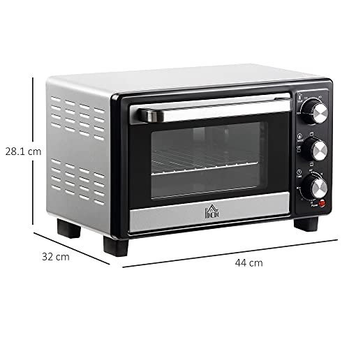 HOMCOM Convection Mini Oven, 16L Countertop Electric Grill, Toaster Oven with Adjustable Temperature, 60 Min Timer, Crumb Tray, Baking Tray, Wire Rack, Tray Handle, 1400W