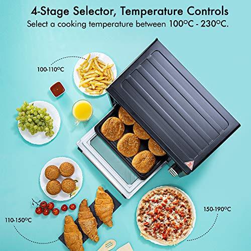 Geepas 48L Mini Oven and Grill – 2000W Electric Oven with Rotisserie & 60 Minute Timer - 4 Selector for Baking Roasting & Grilling – Switch for Rotisserie Control, Double Glass Door – 2 Years Warranty