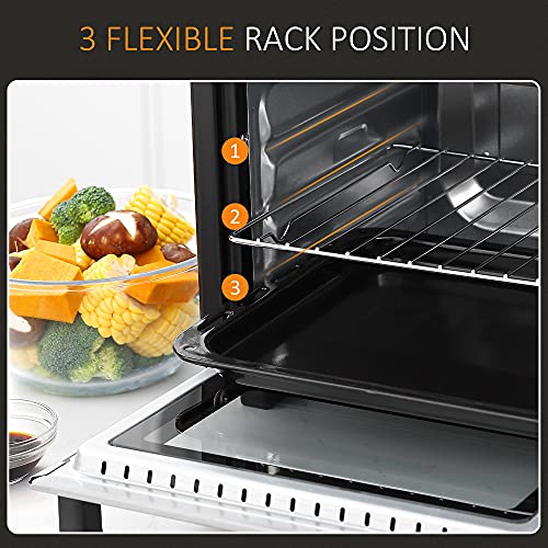 HOMCOM Convection Mini Oven, 16L Countertop Electric Grill, Toaster Oven with Adjustable Temperature, 60 Min Timer, Crumb Tray, Baking Tray, Wire Rack, Tray Handle, 1400W