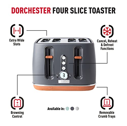 Haden Dorchester Grey Microwave, 800W, 5 Power Levels, Digital Controls CF07 & Haden Dorchester Toaster – Modern LCD Display Digital Four Slice Toaste, Matt Grey