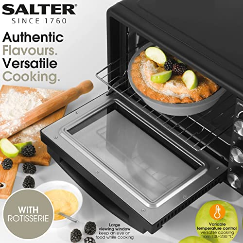 Salter EK4360 25L Mini Oven, Compact Electric Tabletop Toaster Oven, 1500 W, Includes Baking Tray & Wire Rack, Variable Temperature 100-230°C, Large Viewing Window, 60 Minute Timer