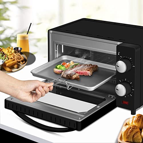 WANNYTON Electric Oven 10L, Mini Oven Electric Pizza Oven Countertop Oven, 60 Minute Timer, Temperature Adjustable 100-230°C, Baking Tray, Wire Rack, Tray Handle, 650W, Black
