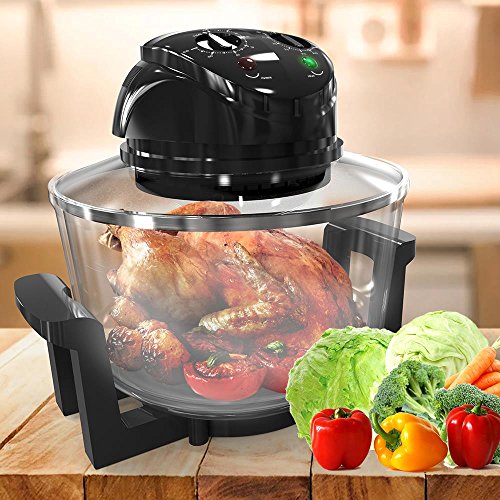 NutriChef Convection Countertop Toaster Oven - Healthy Kitchen Air Fryer Roaster Oven, Bake, Grill, Steam Broil, Roast & Air-Fry , Includes Glass Bowl, Broil Rack and Toasting Rack, 120V - PKCOV45