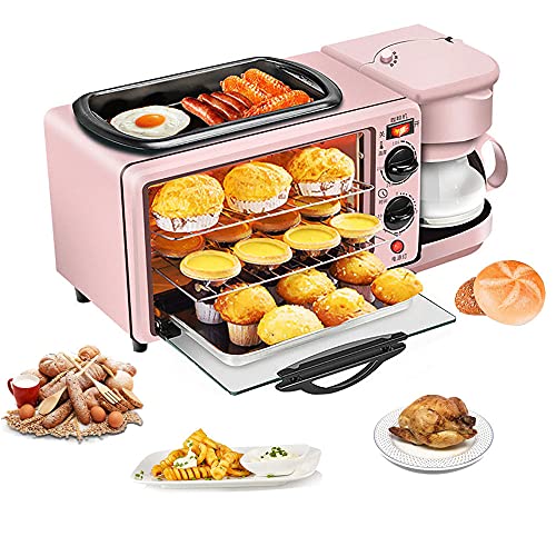 3 in 1 mini oven, toaster oven, electric oven, Multifunctional Toaster, Coffee Maker, Multifunctional Household Kitchen Cookware,Pink,Without cover