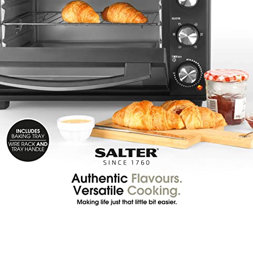 Salter EK4360 25L Mini Oven, Compact Electric Tabletop Toaster Oven, 1500 W, Includes Baking Tray & Wire Rack, Variable Temperature 100-230°C, Large Viewing Window, 60 Minute Timer