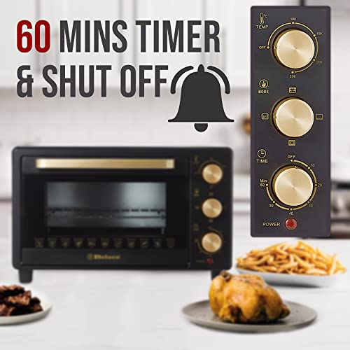 Belaco 23L Toaster Oven Tabletop Cooking Baking Portable Oven Rotiseerie1380w 60 min Timer with auto shut off 100-250° Stainless Steel Heating Tube incl. Baking Tray, Wire Rack, Handle, Rotisserie…