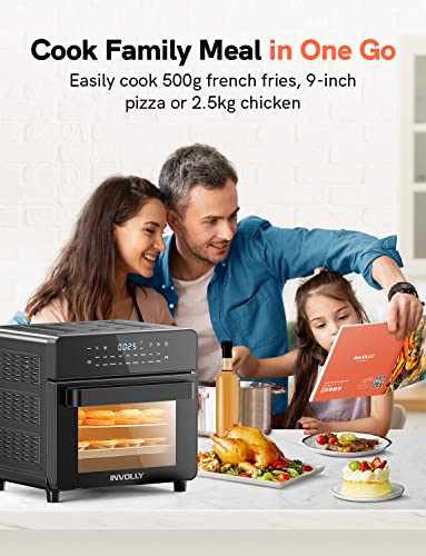 Involly 15L Air Fryer Oven, Countertop Convection Mini Oven, 18 in 1 Digital Table-top Air Fryers Toaster Oven, Compact Electric Pizza Oven, Roast, Bake, Grill and Dehydrate, Stainless Steel, 1600W