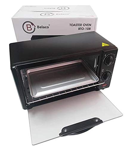 Belaco Mini 9L Toaster Oven Tabletop Cooking Baking Portable Oven 650w 100-250° Stainless Steel Heating Tube incl. Baking Tray & Wire Rack