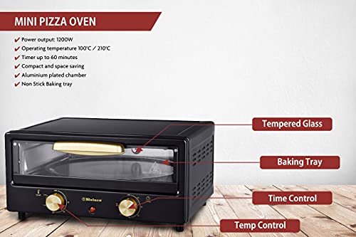 Belaco Multi-Purpose 1200W Mini Oven Pizza Oven All in One 12inch Pizza Maker Toaster Oven Tabletop Cooking Baking Grilling Heating Toasting Portable Oven 1200w incl. Baking Tray, Wire Rack and Handle