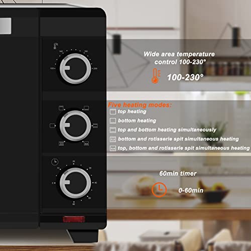 WOLTU Mini Oven 30 liters, 1600 watts Toaster Oven | Pizza Oven | Removable Crumb Tray with Timer Mini Oven for Pizza Toast Turkey Hot Dogs Black BF12sz