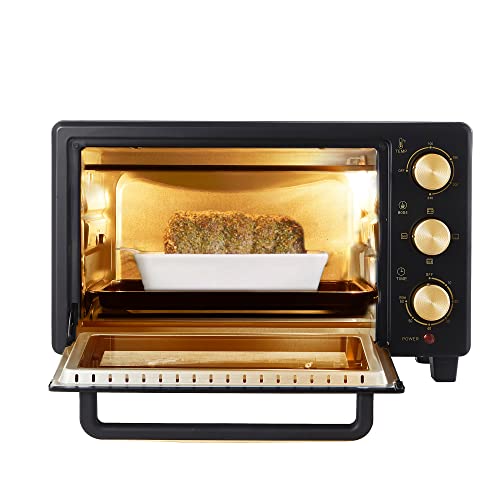 Belaco 23L Toaster Oven Tabletop Cooking Baking Portable Oven Rotiseerie1380w 60 min Timer with auto shut off 100-250° Stainless Steel Heating Tube incl. Baking Tray, Wire Rack, Handle, Rotisserie…