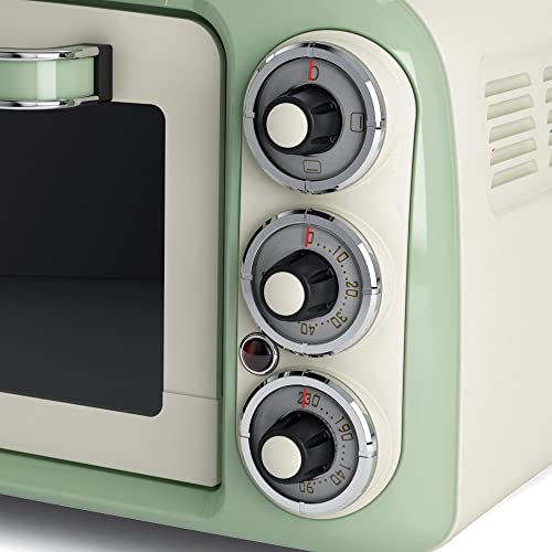 Ariete Vintage 97904 Mini Oven, 18 Litre Capacity, 1380 Watts, 3 Cooking Positions, Aluminium Baking Tray, 60 Minute Timer, Green