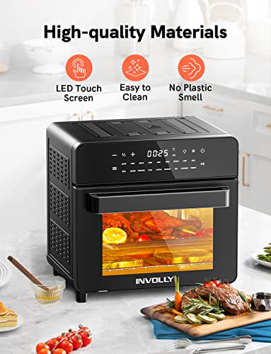 Involly 15L Air Fryer Oven, Countertop Convection Mini Oven, 18 in 1 Digital Table-top Air Fryers Toaster Oven, Compact Electric Pizza Oven, Roast, Bake, Grill and Dehydrate, Stainless Steel, 1600W