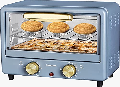 Belaco BTO-1010L Retro look Mini 10L Toaster Oven Tabletop Cooking Baking Portable Oven 750w 60 min Timer 100-230° Stainless Steel Heating Tube incl. Baking Tray & Wire Rack
