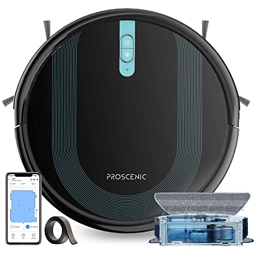 Proscenic 850T Robot Vacuum Cleaner, 3000Pa Strong Suction Robotic Vacuum and Mop, App and Alexa Voice Control, Super Thin, Boundary Strips Included, Self-Charging, for Hard Floor & Low Pile Carpet