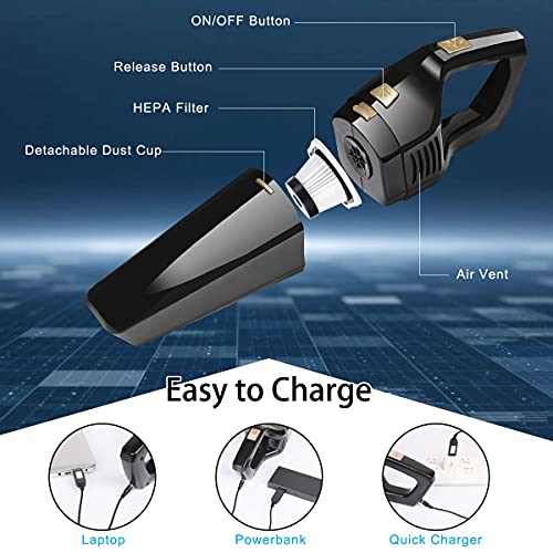 URAQT Handheld Vacuums Cordless, Powerful Handheld Hoover Vacuum Cleaner, Portable Lightweight Car Vacuums, 120W Rechargeable Wet & Dry Vacuum Cleaner for Pet Hair, Home, Office and Car Cleaning