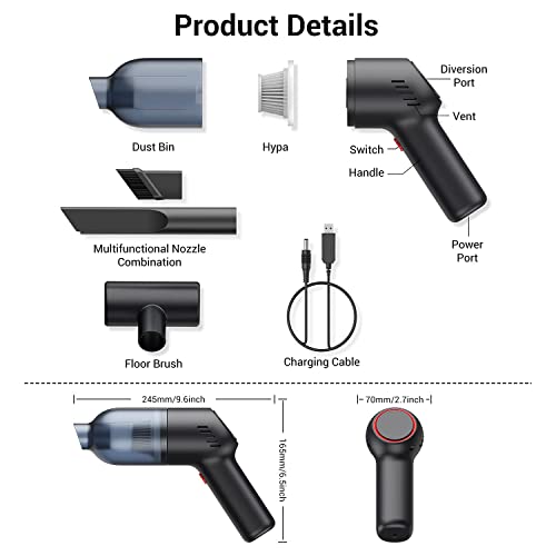 Funvalley Surperfect Handheld Vacuum Cleaner, Car Vacuum Cleaner Cordless Powerful, 8000Pa 120W Mini Rechargeable Vacuum Cleaner With Powerful Suction, Powerful Car Handheld Vacuums (Black)