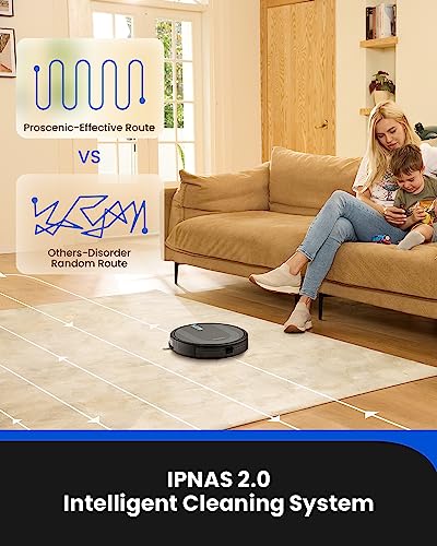 Proscenic 850T Robot Vacuum Cleaner, 3000Pa Strong Suction Robotic Vacuum and Mop, App and Alexa Voice Control, Super Thin, Boundary Strips Included, Self-Charging, for Hard Floor & Low Pile Carpet
